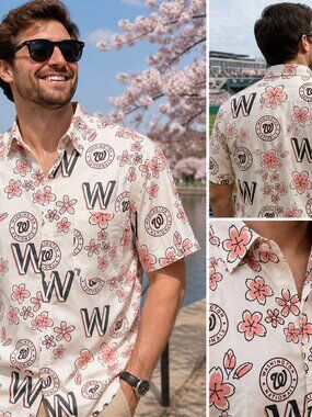 🌸 Washington Nationals Cherry Blossom Hawaiian Button-Up Shirt | MLB Baseball